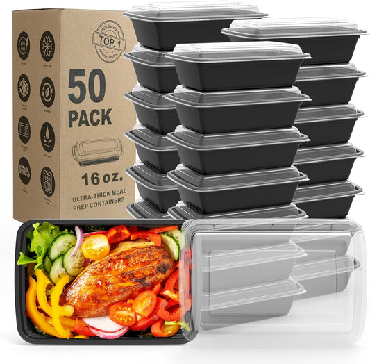 Meal Preparation Containers Can Be Reused - 50 One Food Storage Container with Lid 16 Ounce(about 453.6 Gram)- Disposable Food Container,Excluding BPA,Stackable,Suitable for Microwave Ovens/Dishwasher/Refrigerator